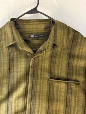 Montique Mens 2 Piece Walking Suit XL Shirt 38 Pants Green Striped Set